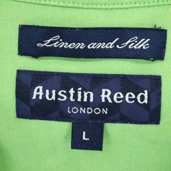 Austin Reed London Shirt Mens Large Linen Silk Green Camp Oversized Vintage - Picture 3 of 10